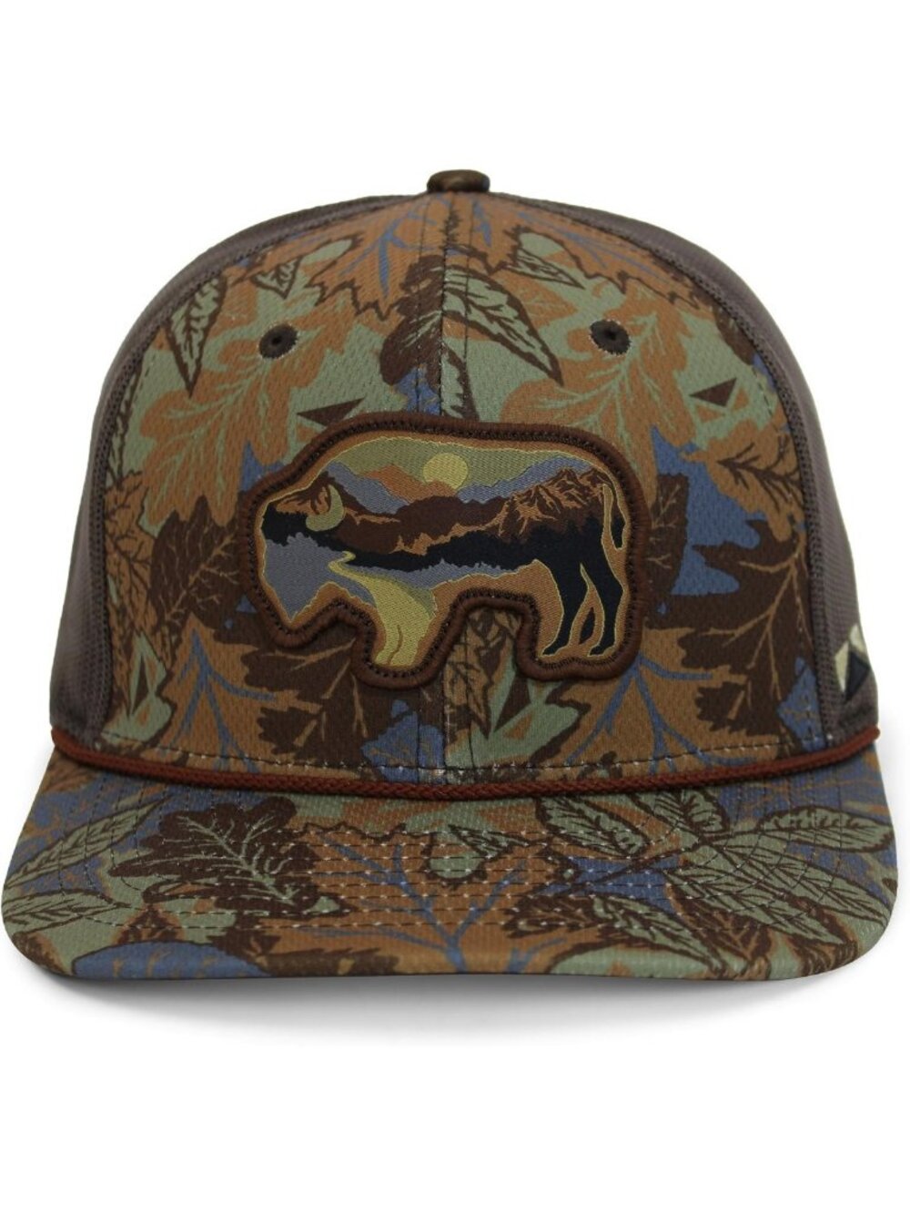 Sunset Bison 6-Panel Performance Rope Cap | Mountain Silhouette Outdoor Hat
